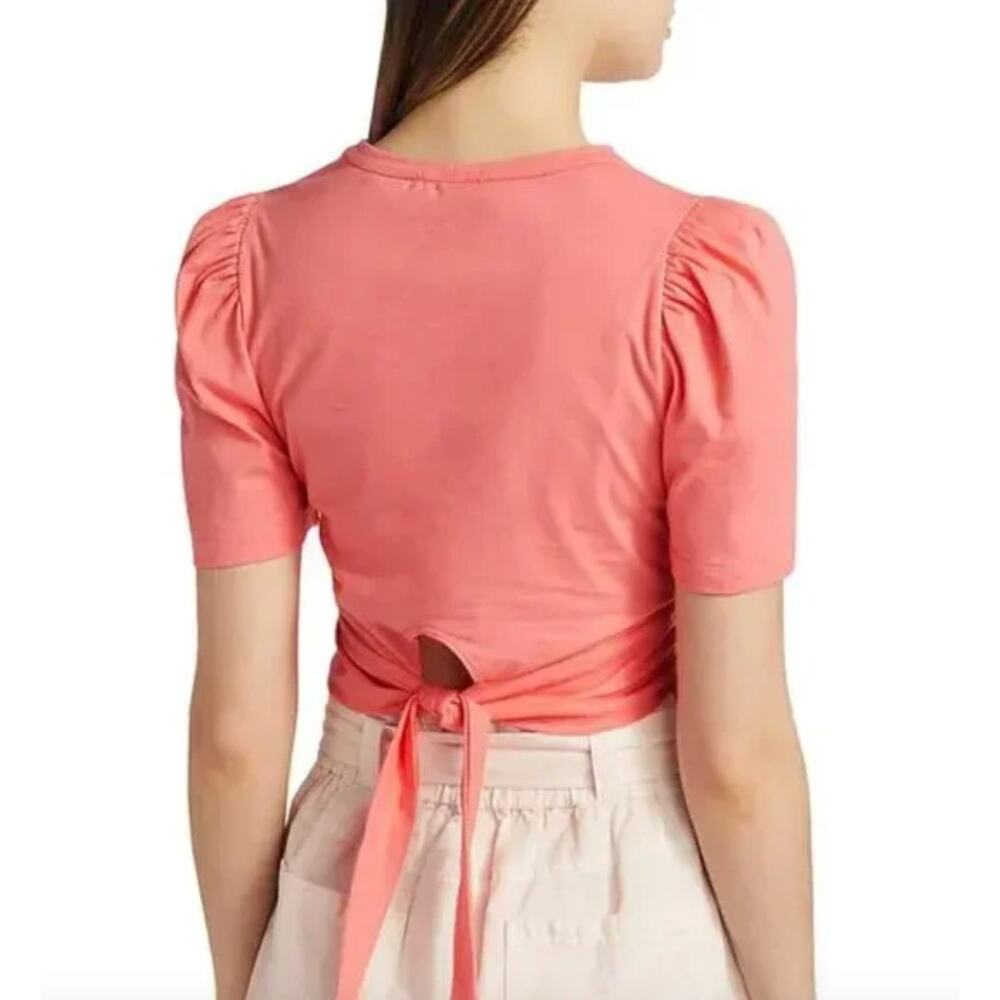ALC Monica Cropped Top Womens Large Pink Cotton Short Sleeve Back Tie Casual - Picture 3 of 16